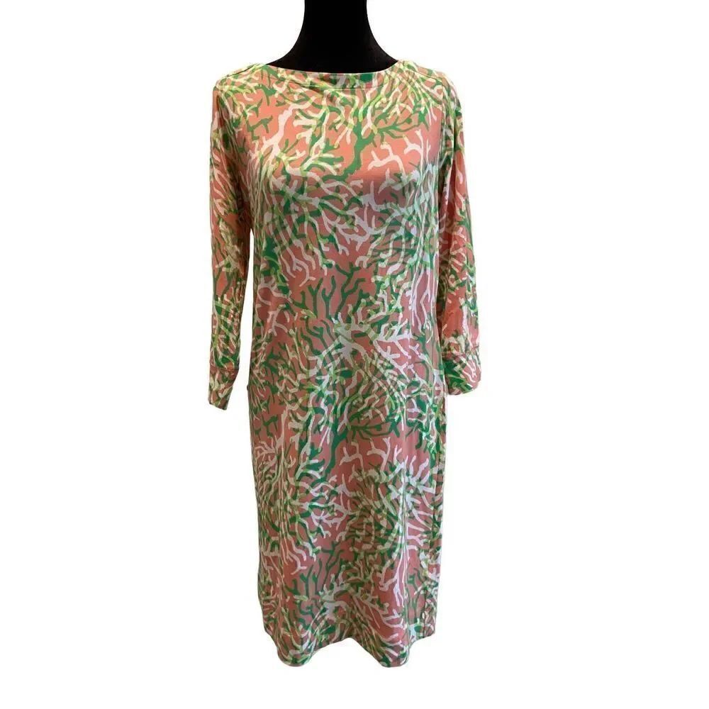 Crown & Ivy Beach Long Sleeve Pink/Coral and Green XS Mini Dress